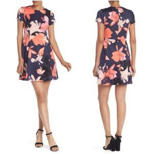 Vince Camuto Floral Scuba Dress | 14 | Navy Pink